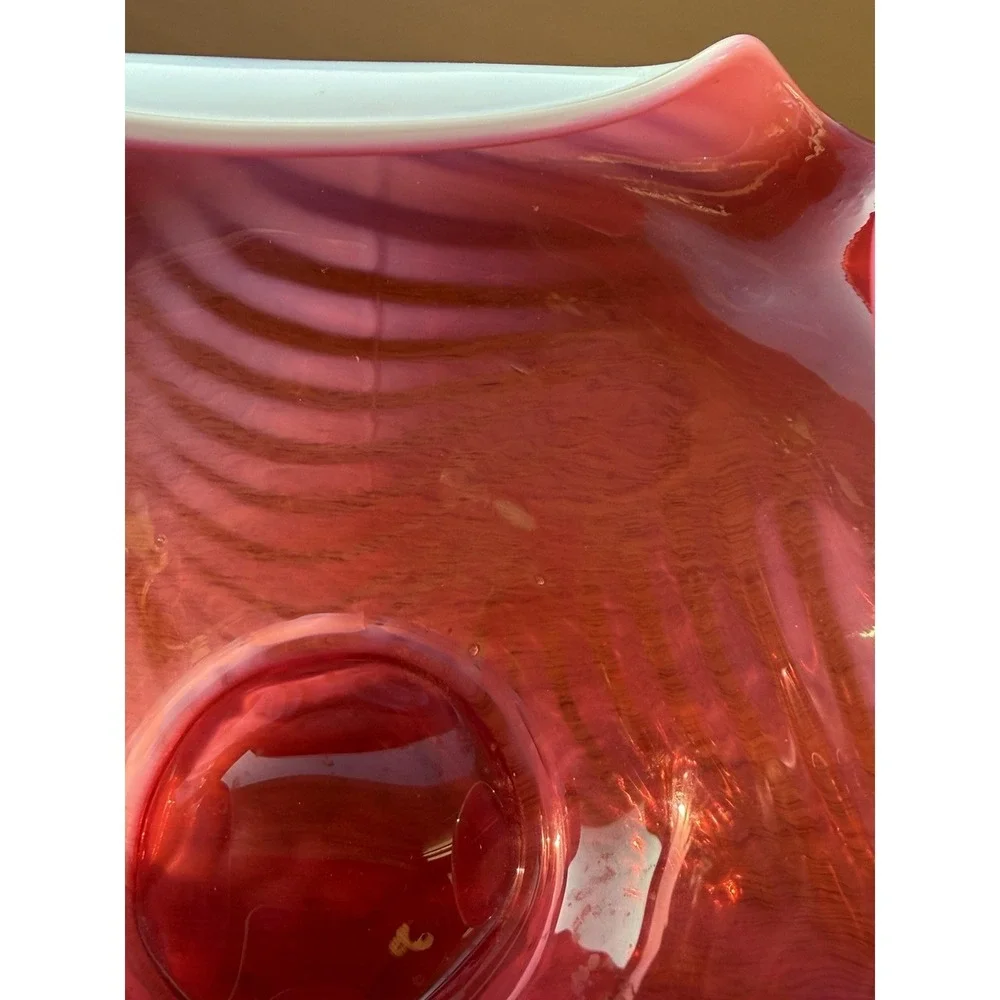 Fenton Fairy Lamp 3 Piece Cranberry Opalescent Swirl Drapery Pattern Candle